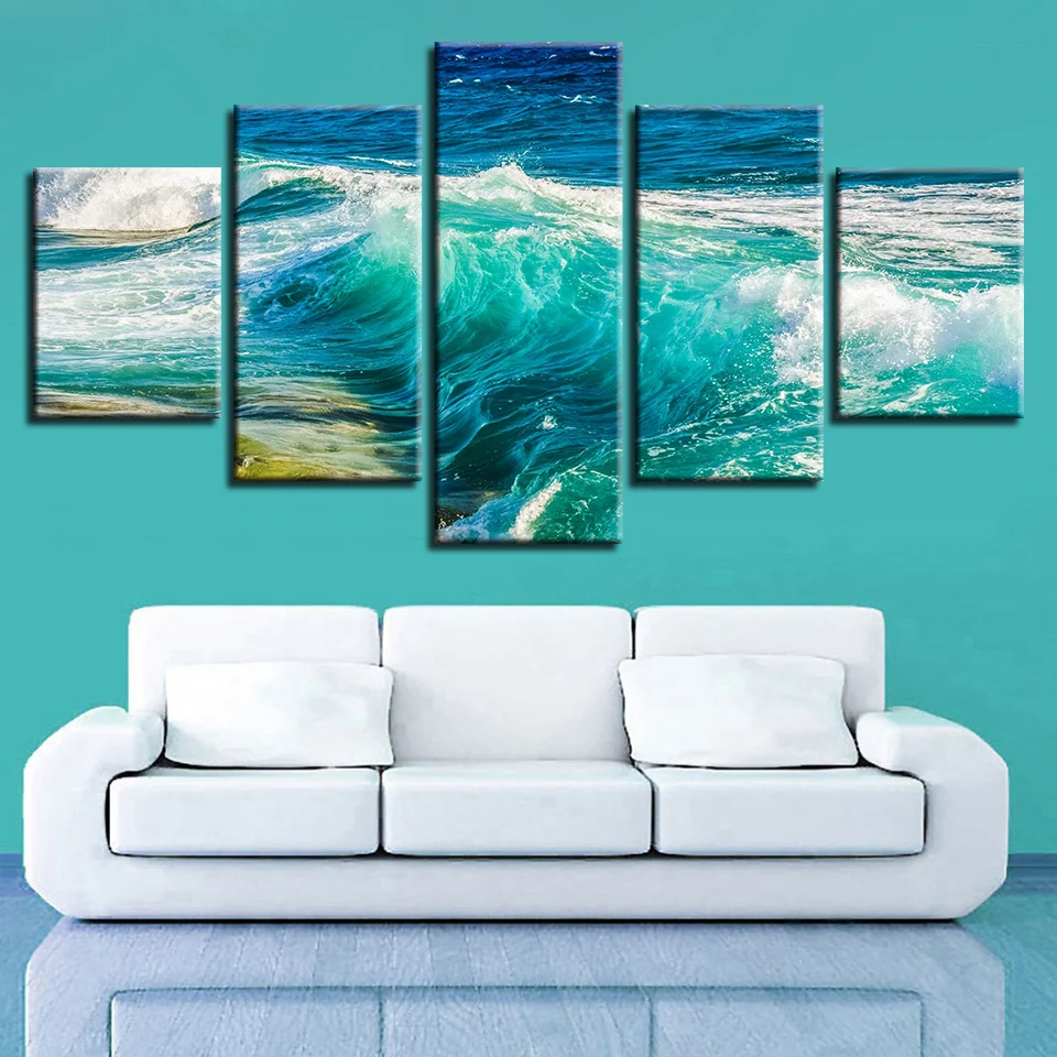 Пейзаж с изображением моря пляжа восход на океане небо Маяк Тропический 5 шт.