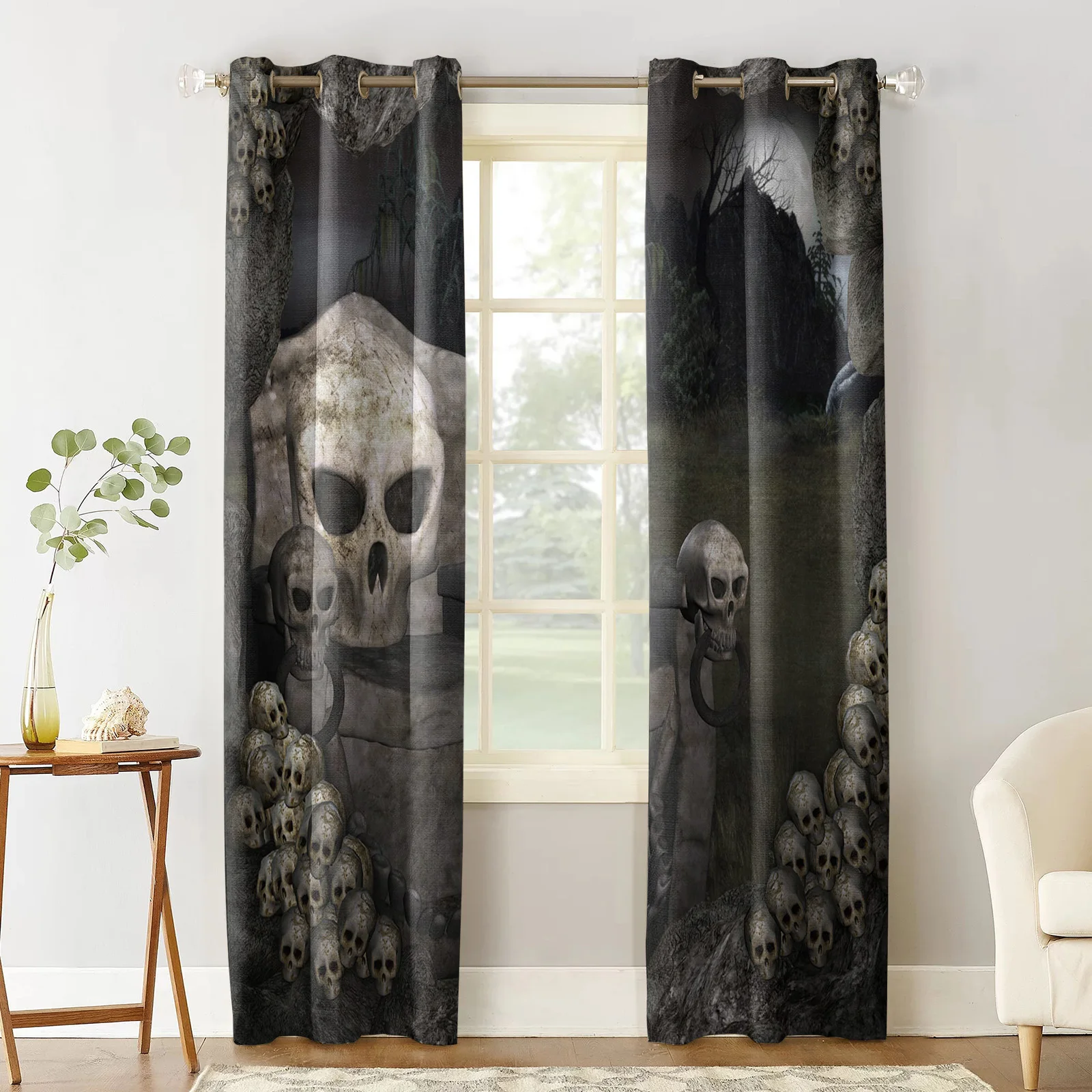 Каменные оконные шторы с изображением леса черепа стула кухонные занавески