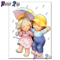 5d happy boy and girl in the rain diamond painting diy full squareround rhinestone embroidery mosaic pictures children gift