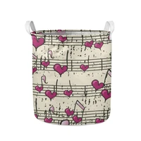 folding laundry basket musical notes print large toy storage bin round polyester dirty clothes organizer bag with handles