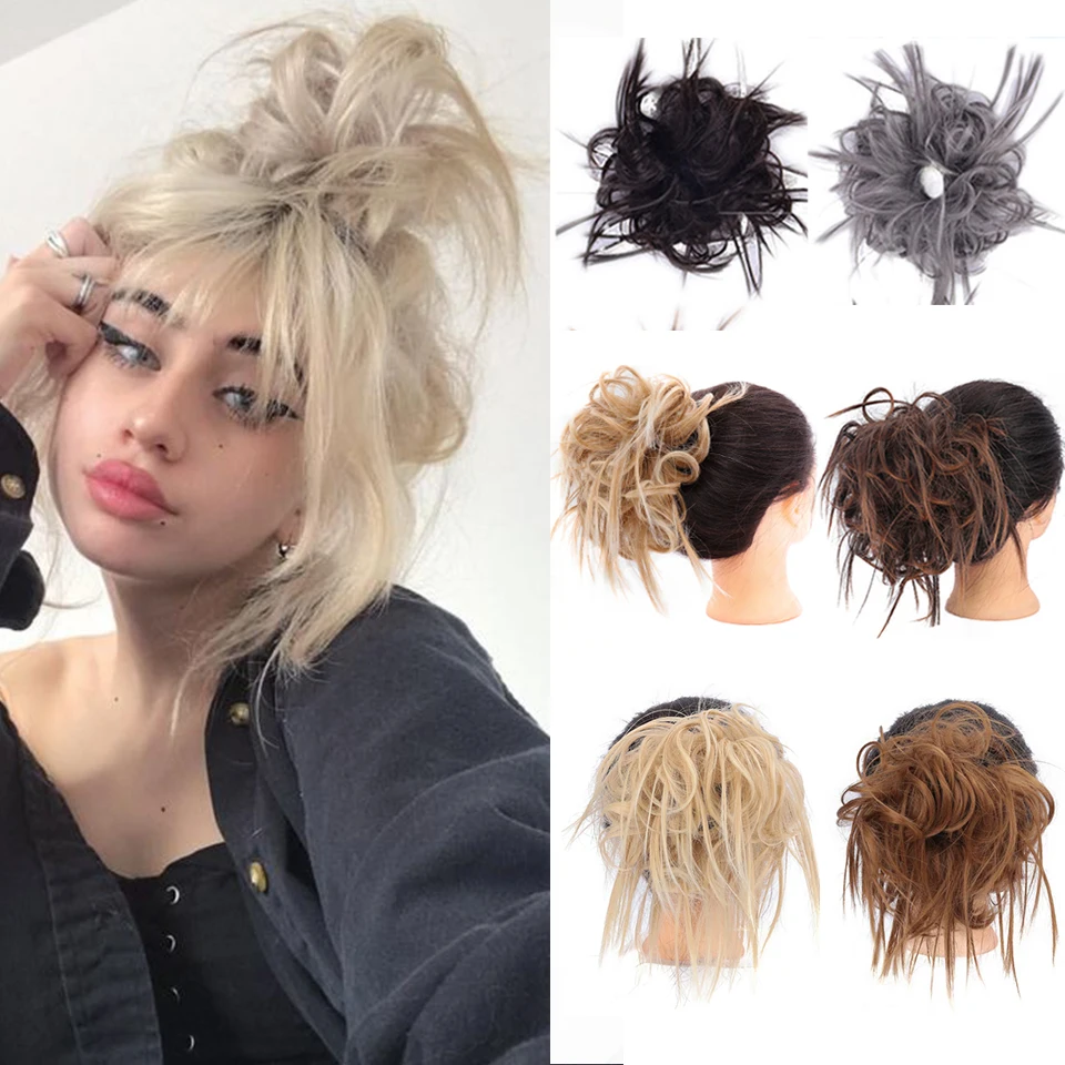 

HOUYAN Curly Scrunchy Chignon With Elastic Rubber Band On Messy Bun Ponytails Synthetic Flexible Hair Buns Hair Extensions