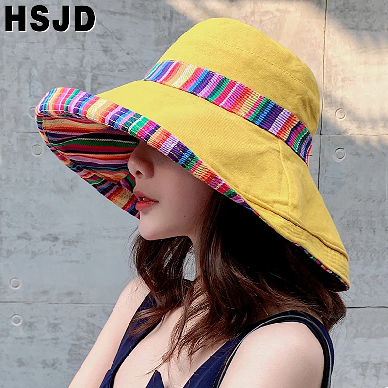 Панама женская двусторонняя с широкими полями хлопковая пляжная Складная