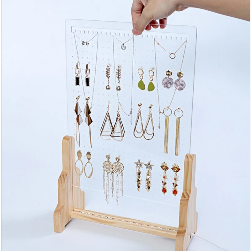 

Clear Jewelry Storage Box Earring Display Stand Necklace Organizer Holder Showcase with LED Light