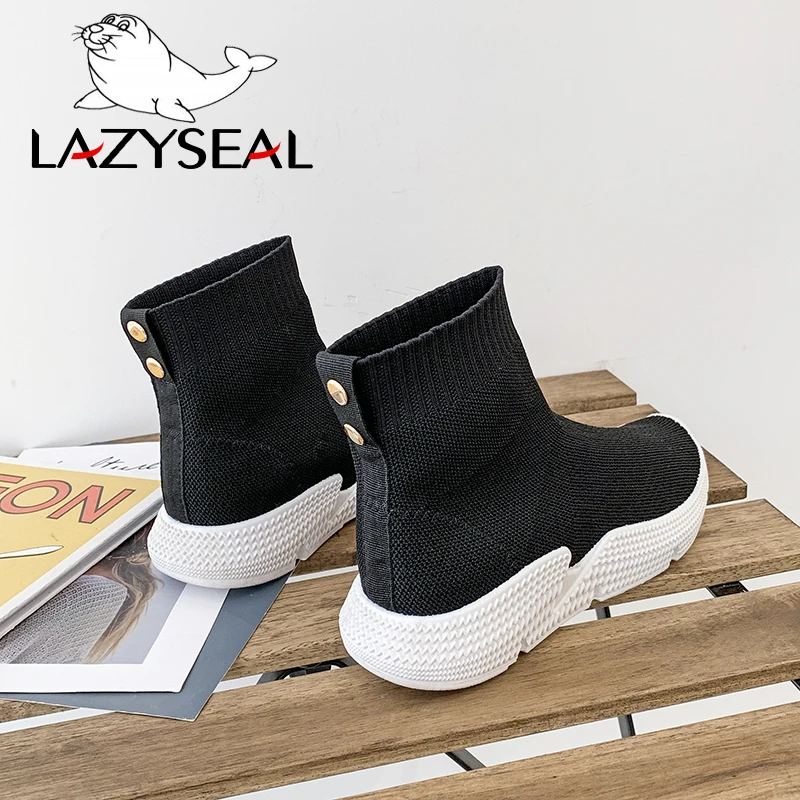 LazySeal ботильоны на не сужающемся книзу массивном каблуке; Повседневная обувь из трикотажной ткани; Новая женская обувь с квадратным носком; женские кроссовки без застежки на платформе