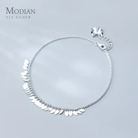 modian genuine 925 sterling silver oval light tassel anklet for women fashion bracelet foot chain fine jewelry accessories