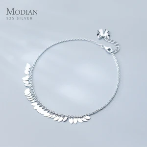 Женский ножной браслет Modian с овальной подвеской, анклет-кисточка из настоящего серебра 925 пробы с цепочкой на ногу, Изящные Ювелирные украшения, аксессуары