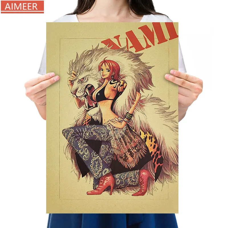 

One Piece Anime Character Nami Poster Nostalgic Vintage Kraft Paper Poster Bar Decor Painting wall stickers51*36cm