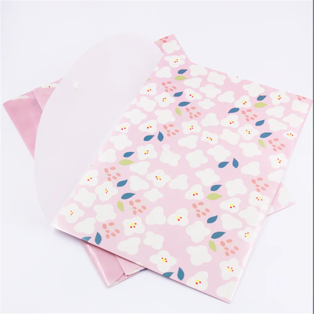 

2pcs Cute Flowers A4 File Bag Button Closure Waterproof Folder Bag School Office Document Folder Students Stationery Storage Bag