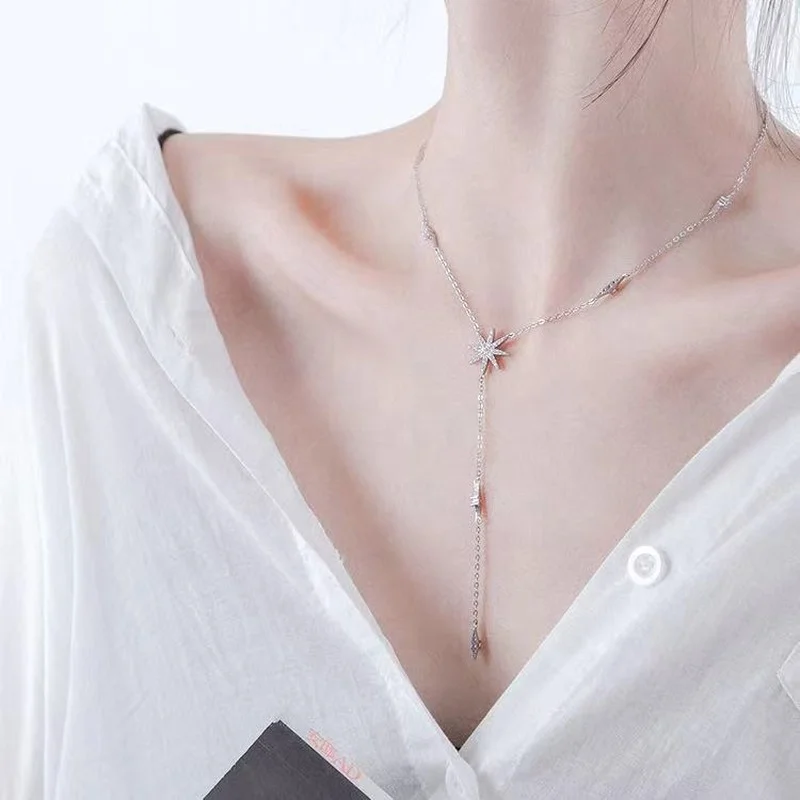 

Fashion Jewelry 925 sterling silver statement necklace star shape luxury layer jewelry necklace custom necklace