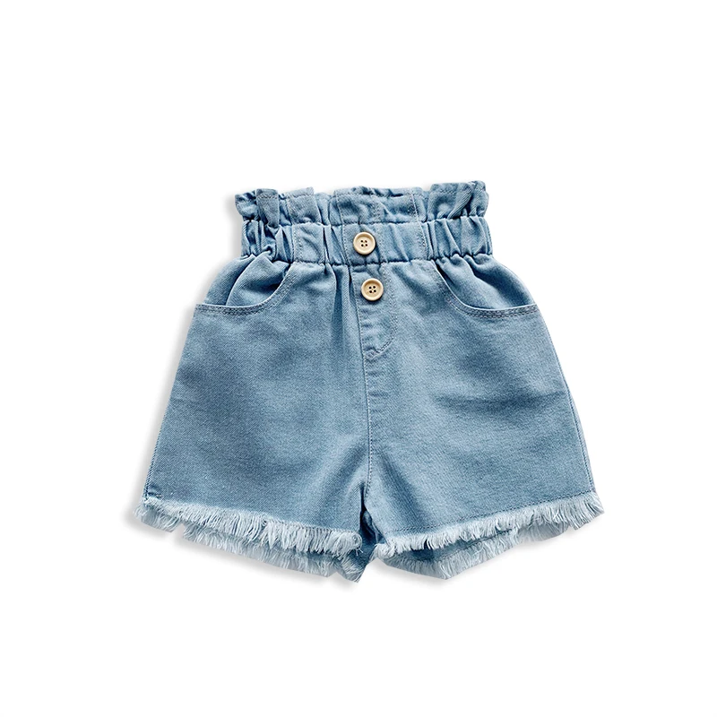 

2020 Infant Summer Girls 6M-5T Kids Shorts Jeans Blue Solid High Waist Button Causal Trousers Shorts
