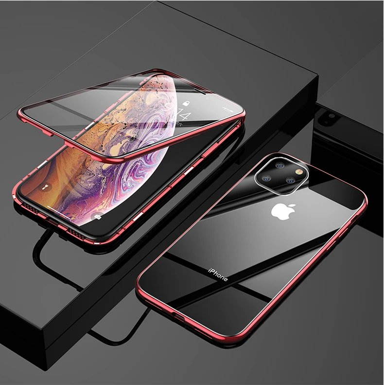 360 брендовый металлический чехол для iPhone 6 7 8 Plus XS XR MAX чехол Магнитный Роскошный чехол из закаленного стекла для Apple iPhone 11 Pro Max