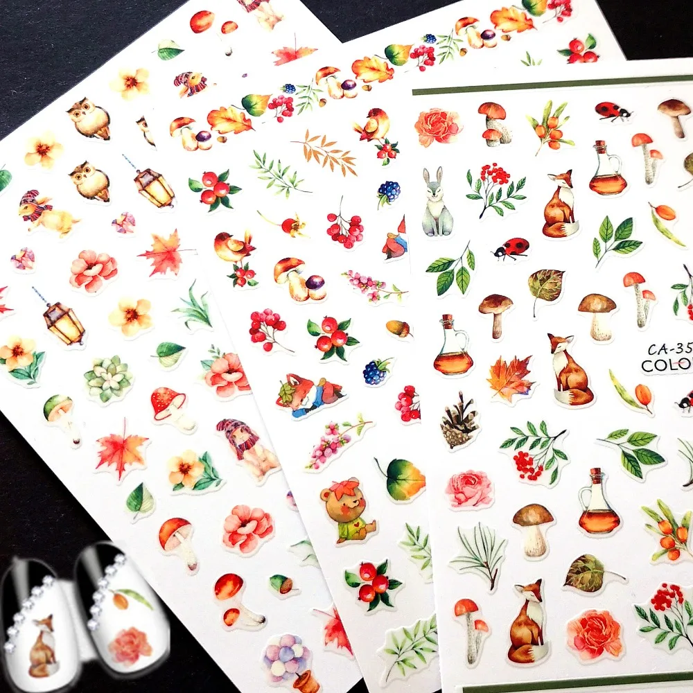 

Newest CA 350 351 352 Mushroom design 3D nail art sticker decal stamping back gule DIY nail decoration wraps