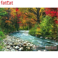 fatcat 5d diy diamond painting forest creek natural scenery full square round diamond embroidery sale home decoration ae2193