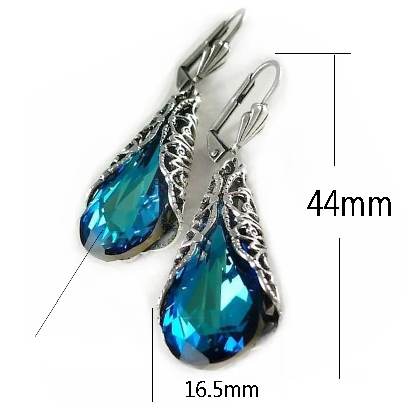 

Boho Indian Big Green Water Drop Earrings For Women Vintage Jewelry Antique Silver Color Hollow Out Long Dangle Earrings O3C157