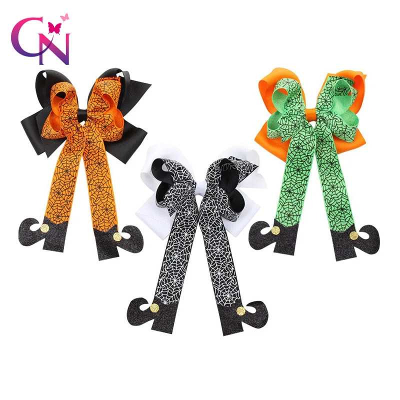 CN 6 шт./лот банты для волос на Хэллоуин девочек детские заколки с длинным хвостом и