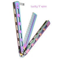 gradient foldable comb stainless steel practice training butterfly knife comb beard moustache brushe hairdressing styling tool
