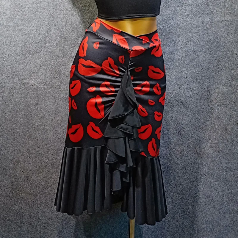 Красные губы принт юбка женская новая танцевальная тренировочная одежда