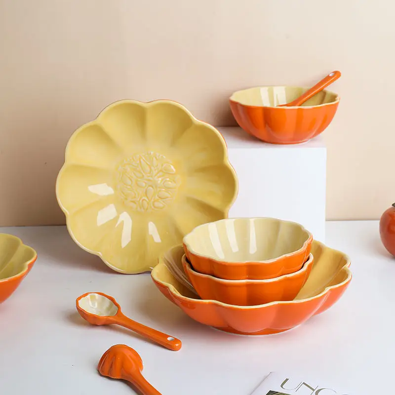 

Рисовая чаша в скандинавском стиле с тыквой, домашняя креативная специальная форма, посуда, набор посуды и тарелок, маленькие миски, товары ...