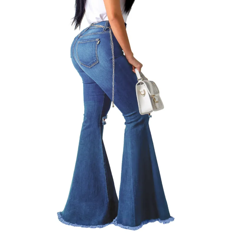 

Dilusoo Women High Waist Flared Pants Jeans Elastic Ripped Skinny Denim Jeans Pant Woman Hole Vintage Female Casual Jeans Ladies