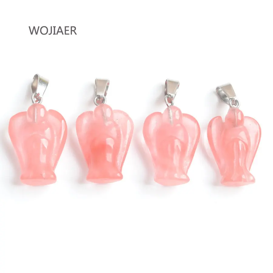 

WOJIAER 1Pcs Angel Pendant Energy Natural Watermelon Crystal Stones Bead Reiki for DIY Necklaces Trendy Jewelry ZM0444