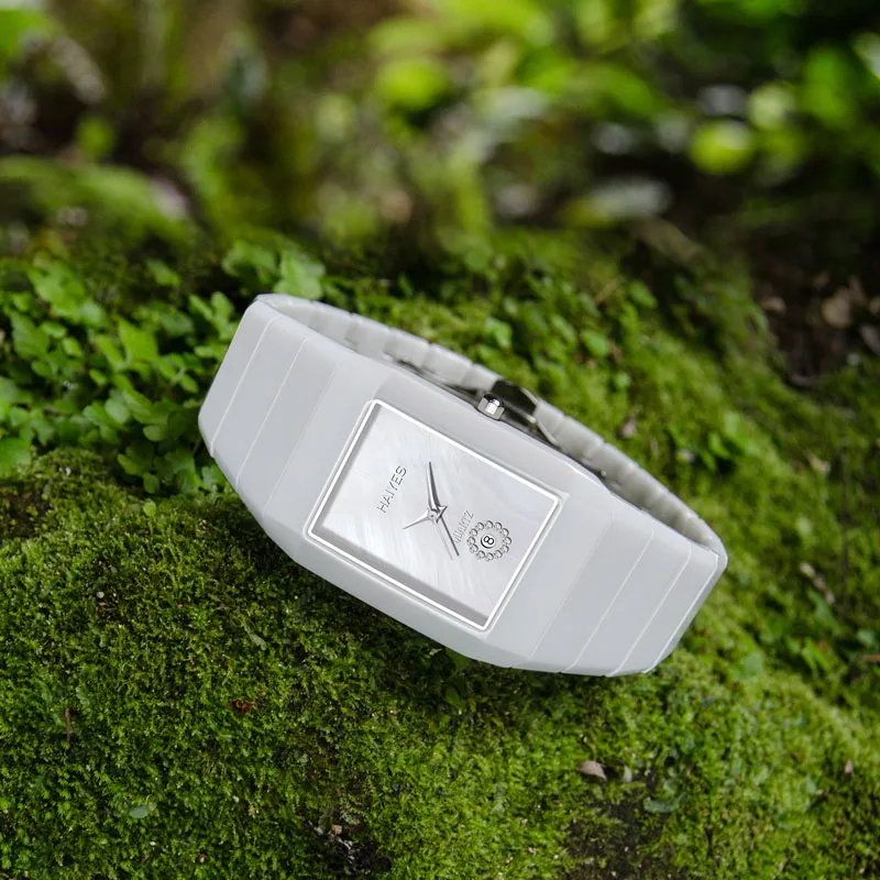 HAIYES белые керамические мужские часы Топ бренд Роскошные прямоугольные кварцевые