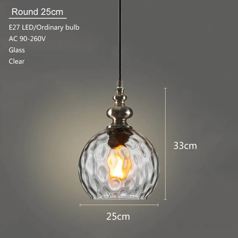 

Nordic Vintage Loft Art Deco Glass Ball Pendant Light LED E27 Hanging Lamp For Bedroom Restaurant Living Room Kitchen Hotel