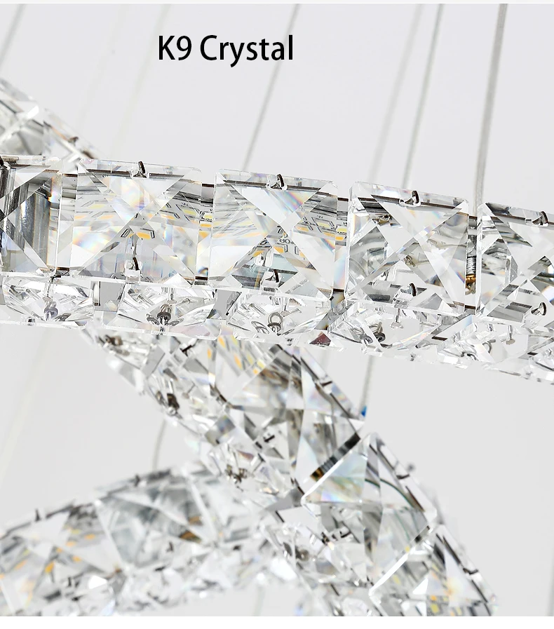 

Modern Chandelier LED Crystal Ring K9 Lighting Fixture Suspension Lumiere Circles Lamp Dimmable Remote D30 50 70cm Bling Bling