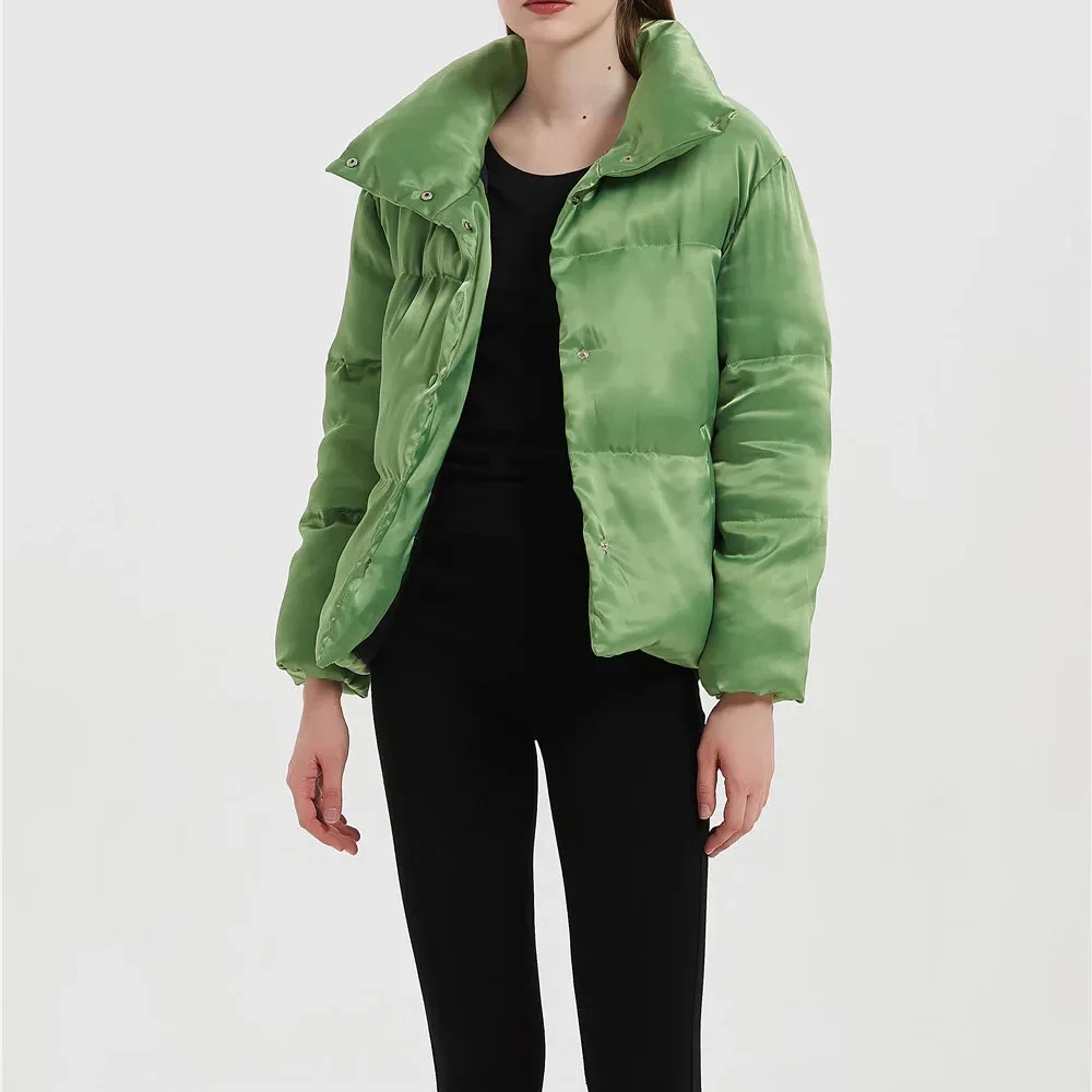 

XIKOM 2021 Green Women's Winter Jacket Stand Collar Pockets Women's Clothing Casual Single Breasted Loose Women Coat