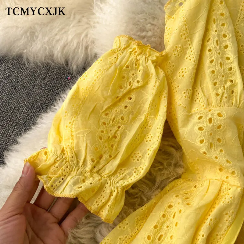 

Bohemian Style Dress 2021 New Summer Hollow Off Shoulder Strap Sweet Ruffled White Dress Detachable Casual Short Sleeve Dresses