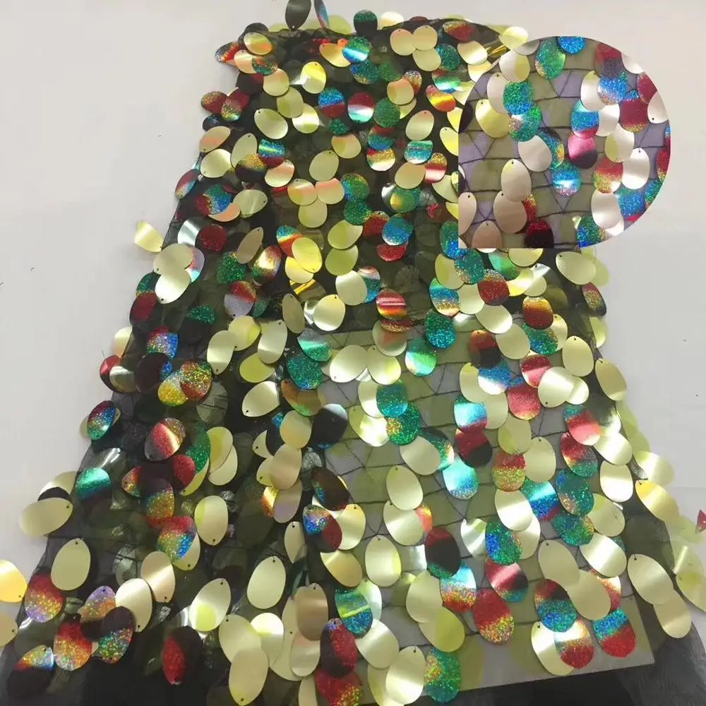 Зеленые бежевые африканские кружевные ткани с каплями воды блесток Французский