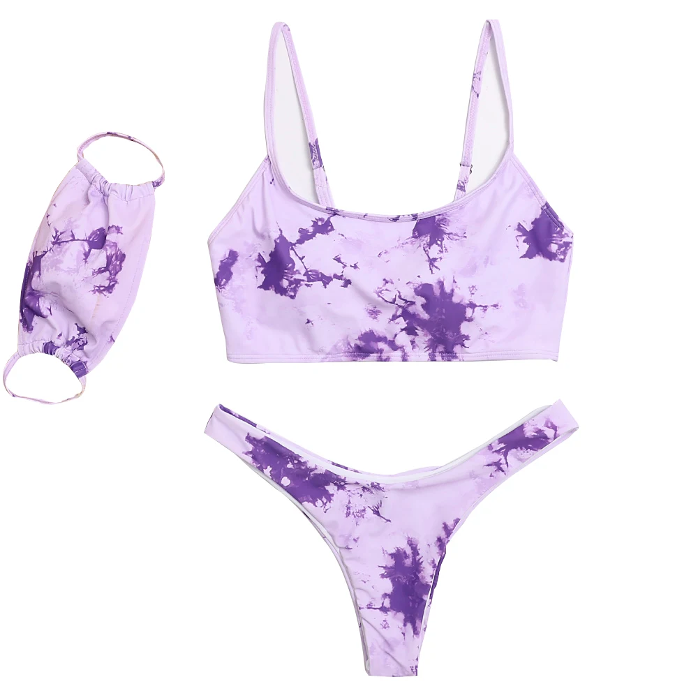 

Tie Dry Bikini Swimsuit Women Push Up Biquini Brazilian High Leg Thong Swimwear 2021 Mujer Sexy Low Waist Swimming Suit Female