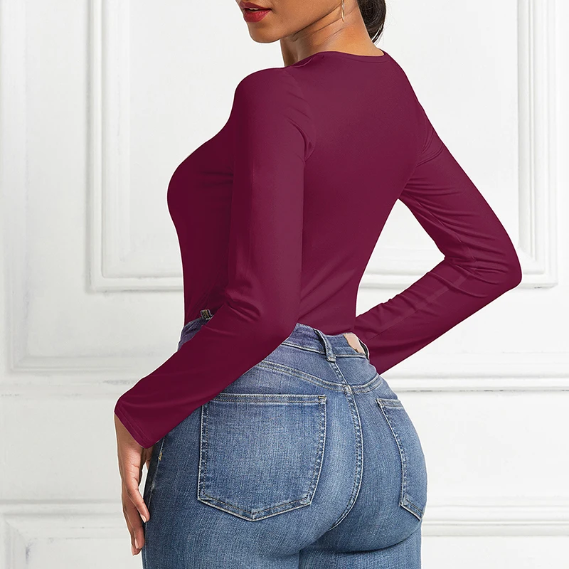 

Women O Neck Long Sleeve Solid White Sexy Bodysuit Women Black Autumn Winter Body Top Gray Casual Lady Streetwear Bodysuits
