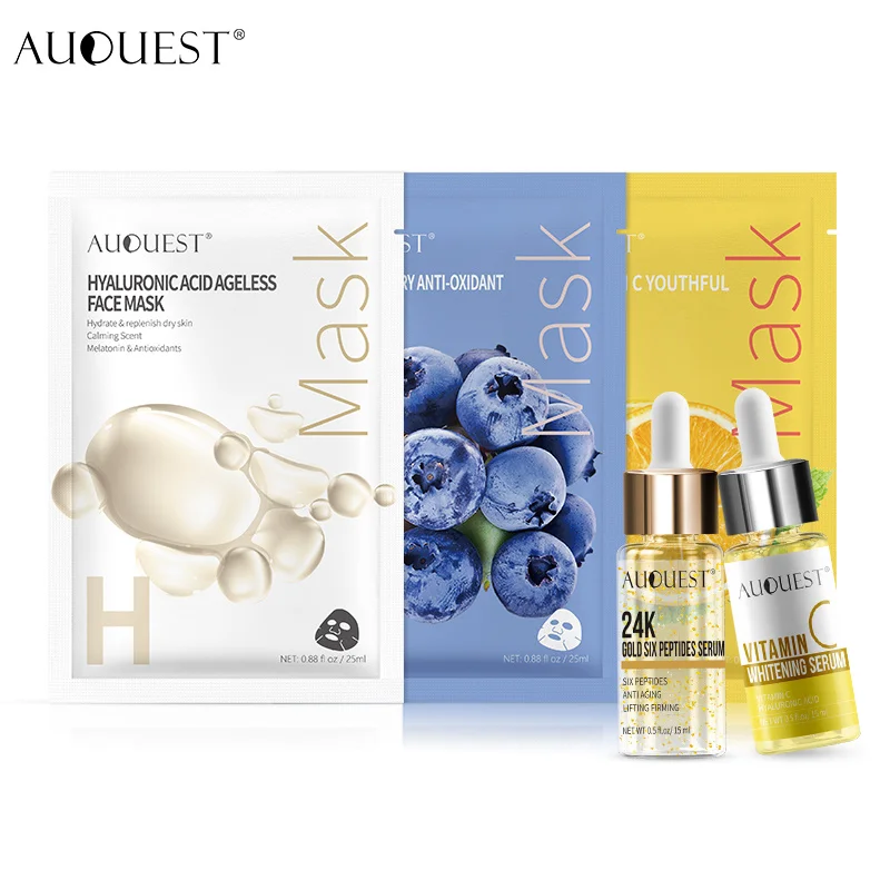 

AuQuest Hydrolyzed Gold Foils & Vitamin C Face Serum Essence Moisturizing Hyaluronic Acid Anti Wrinkle Face Mask Skin Care