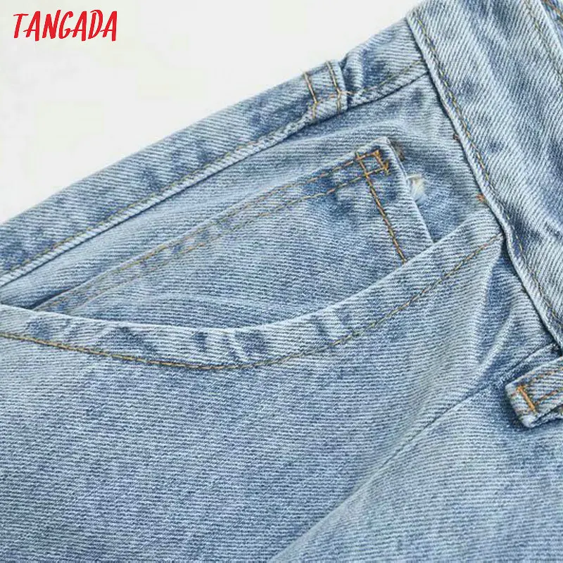 Tangada Модные женские свободные джинсы для мам длинные брюки с карманами на молнии свободные уличные женские синие джинсовые штаны 4M38