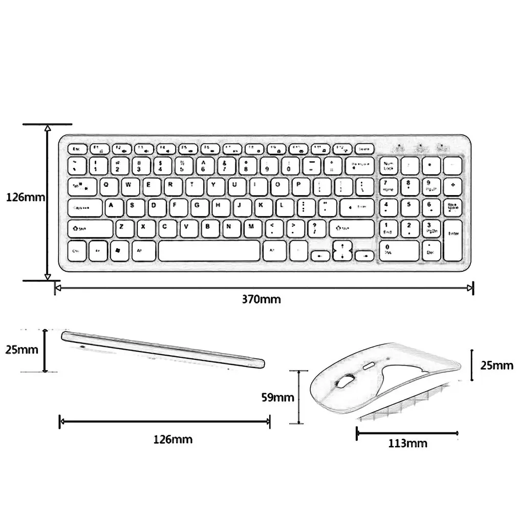 

Simple Ultra-Slim Black Mini Wireless Keyboard and Mouse Combo Kit for PC Desktop Loptop Classic Office Set