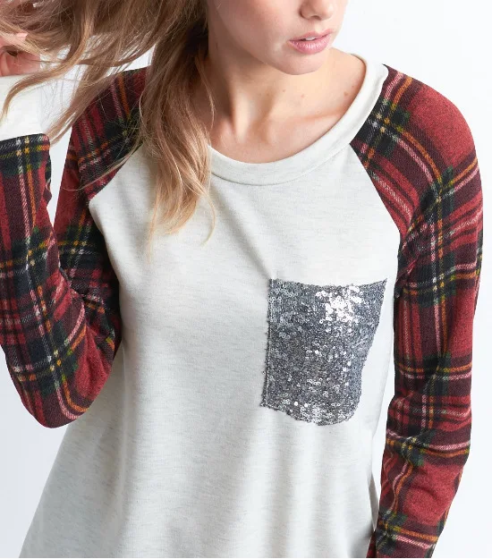 

2021 Casual sweatshirt hoodie winter clothes women Hoodies Women New Retro Plaid Stitching Bottoming Shirt Long Sleeve Top