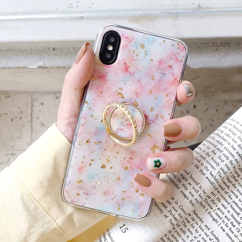 IK92-DJ05SiJinPink SoCouple кольцо из ТПУ чехол-держатель для iphone 7 8 6 6s plus чехол для iphone XR 11 Pro X Xs Max мраморный Золотой фольга кольцо держатель чехол - Цвет: IK92-DJ05SiJinPink