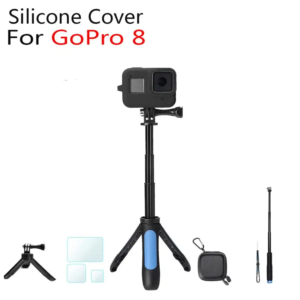 Набор аксессуаров для Gopro Hero 8 чехол переноски силиконовый селфи палка Штатив