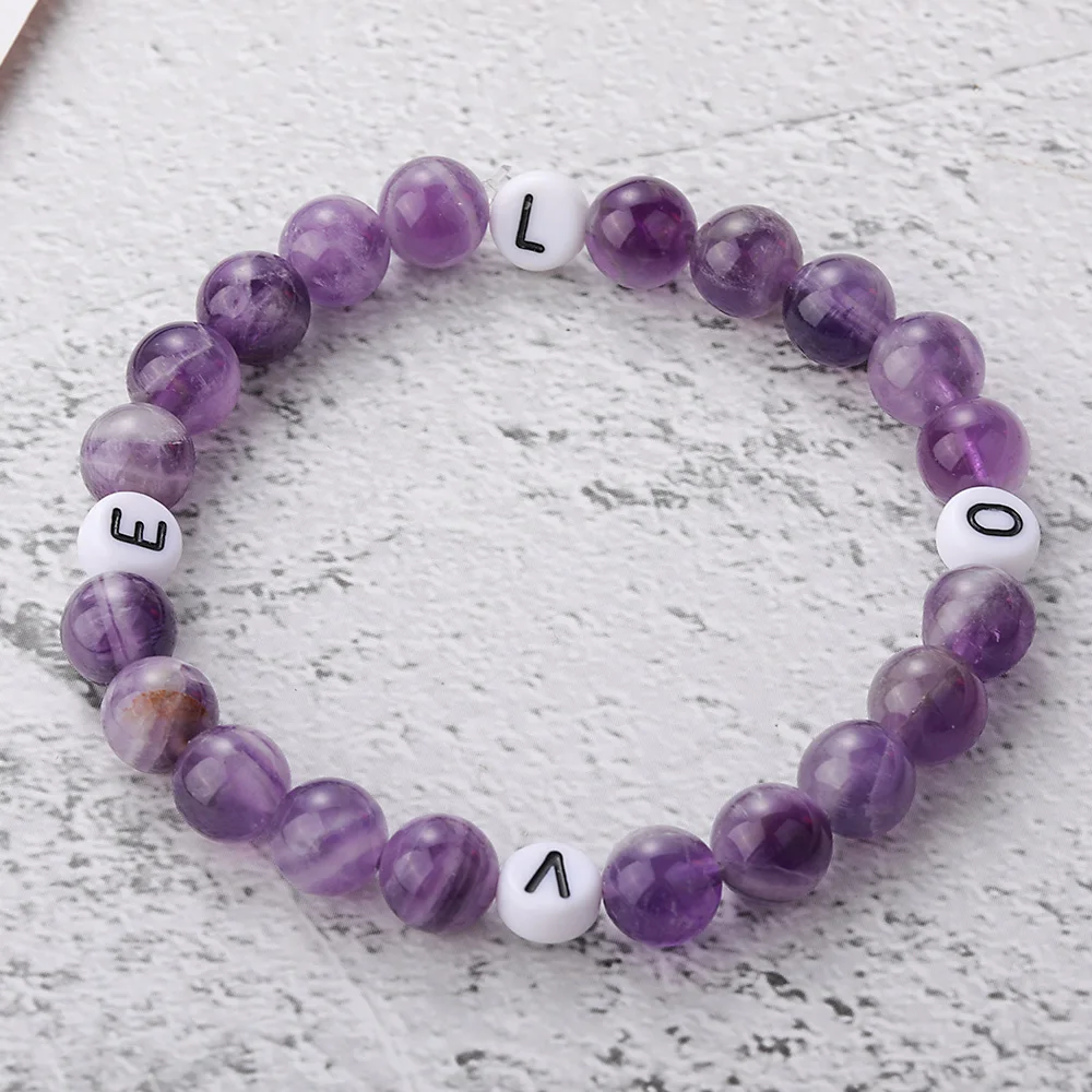 

Fashion Acrylic Love Letter Beads Charms Bracelets 8MM Natural Tiger Eye Matte Stone Bracelet for Women Men Couples Jewelry