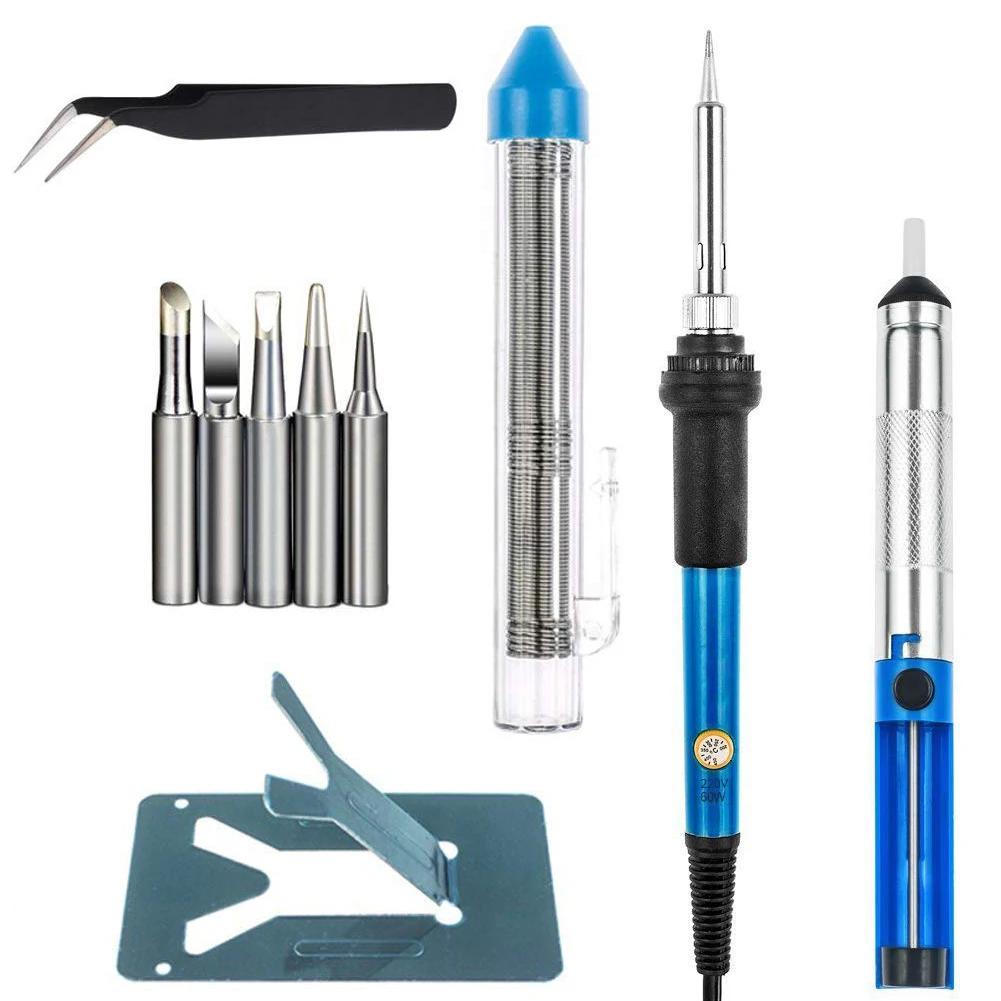 

Soldering Iron Kit Adjustable Temperature 60W With Tips Stand Tweezers Desoldering Pump Solder Tube Temperature Controlled Fast
