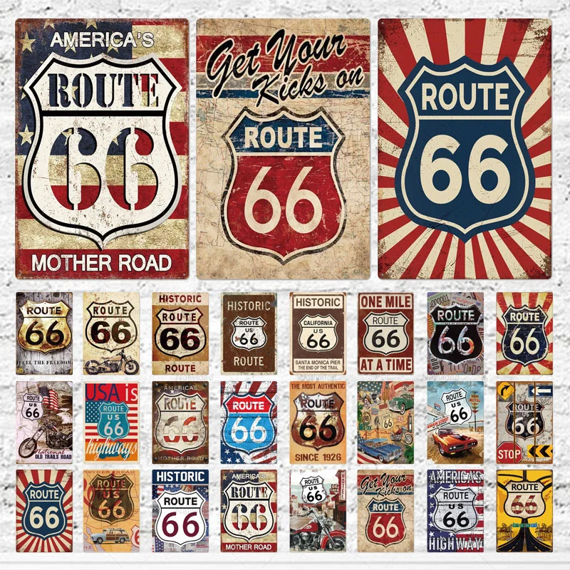 

Shabby Route 66 Tin Sign Vintage Metal Sign Plaque Retro Iron Plate Garage Bar Pub Man Cave Gas Station Home Wall Decoration