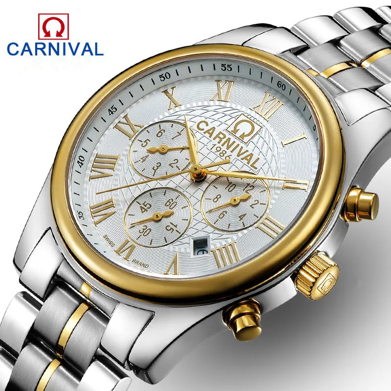 Earth Map Background Businessmen Automatic Watches Self-winding Mechanical Full Steel Bracelet Watch Calendar Montre Water Proof