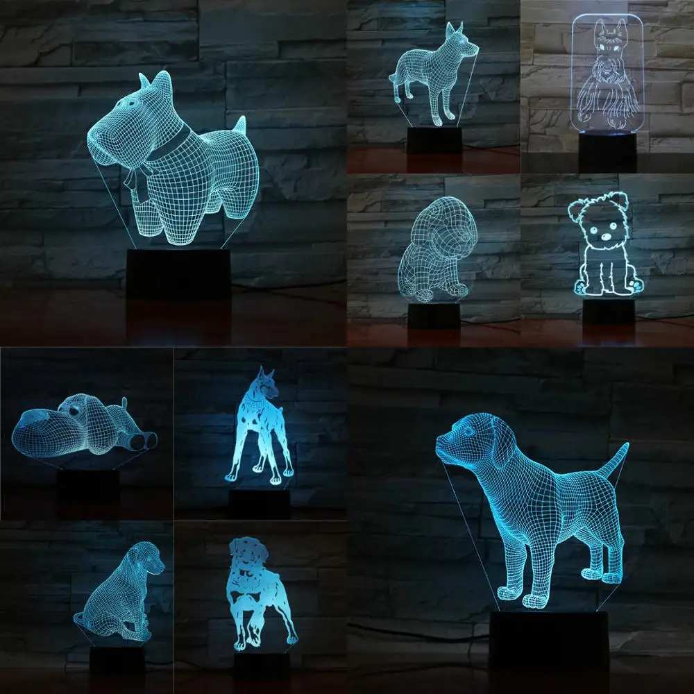 

Лампа для собаки HY 3D, ночсветильник с сенсорным управлением и дистанционным управлением, украшение для детской спальни, акриловая пластина ...