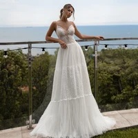lace boho wedding dress for women 2022 spaghetti straps appliqued lace bride dresses white floor length country wedding gown