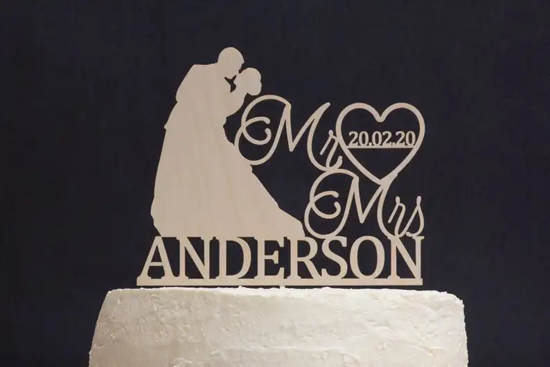 Топпер для торта с силуэтом пары персонализированный Свадебный мистер и миссис