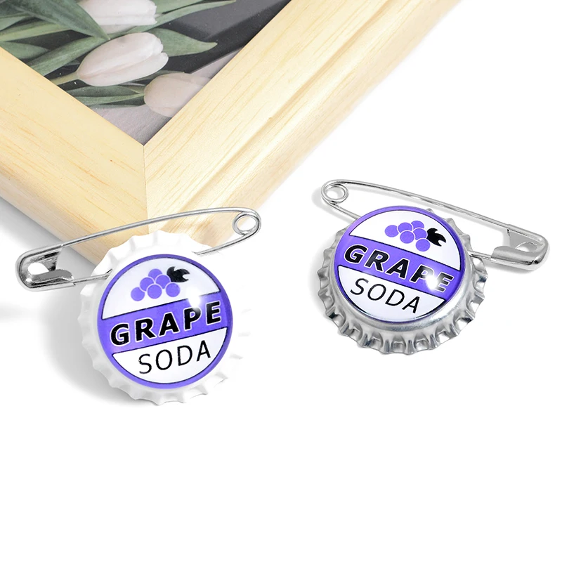 

GRAPE SODA BEER BOTTL Creative cartoon round brooch cut pin summer fresh fruit beer badge enamel fruit jewelry gift creative