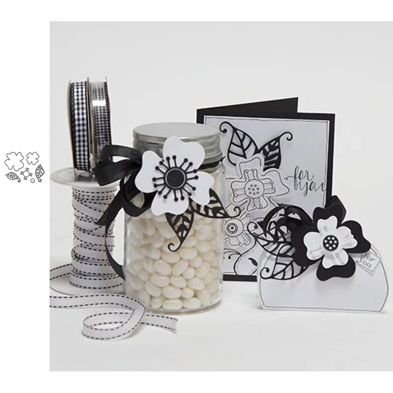 Huixiang травление металла Шаблон Резки рельеф скрапбук Этикетка 3D цветок букет