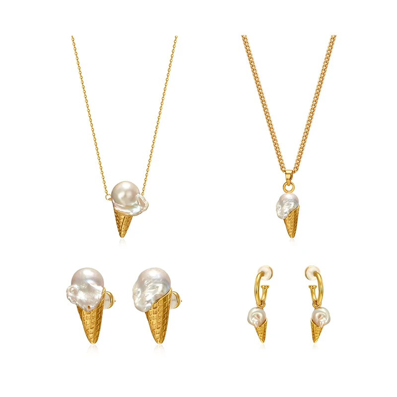 

Original design Baroque fresh water pearl ice cream clavicle chain high-grade earring earrings female