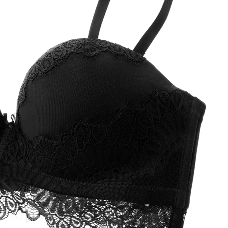 

Lace 1/2 Cup Push-up Bra Wireless Seamless Bra and Panties Set Medium Padded Lacy Underwear Sets Women Lingerie White Black
