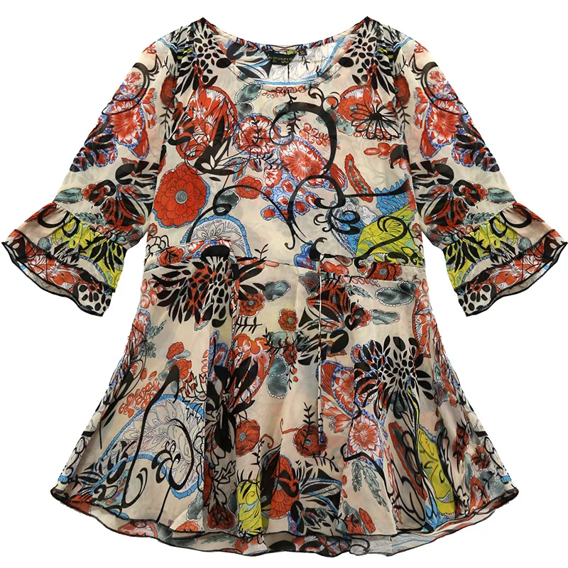 

Summer Blouses Women's Shirts Plus Size Tops Oversized Tunic Fashion Flower Chiffon Blusas Mujer De Moda 2021 New Free Shipping